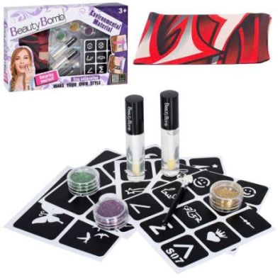 Набір косметики 666-5 Блиск для тіла 3шт, трафарет для перекладок, гель 2шт у коробці