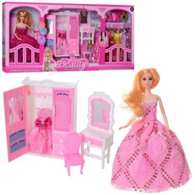 Лялька Барбі 9025-D 28см з сукнями 7шт та шафою у коробці